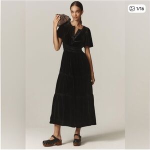 Anthropologie Black Velvet Somerset Dress